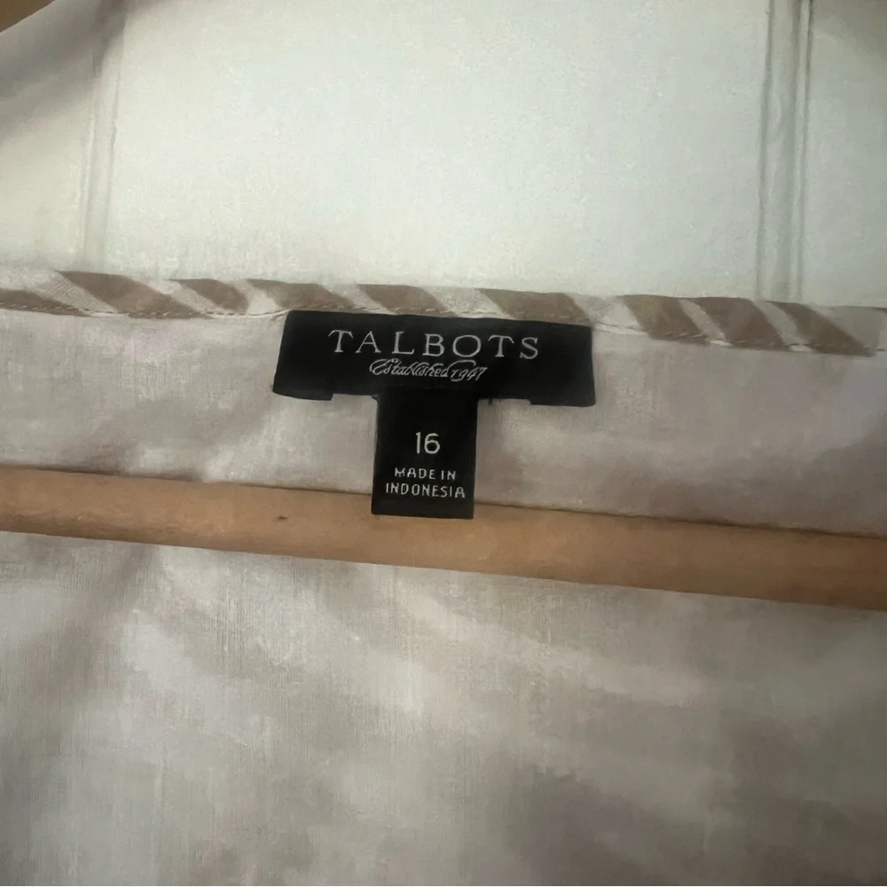 TALBOTS 100% Cotton Lined Tan White Blouse Size 16 - Picture 7 of 8